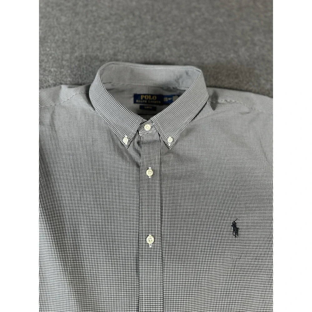 Polo Ralph Lauren Shirt Men XXL Slim Fit Black White Check Long Sleeve Button Up